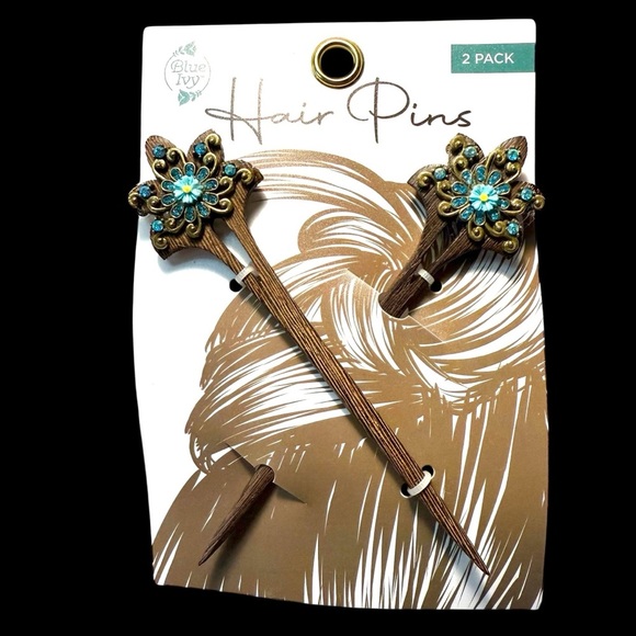NWT Vintage Blue Ivy Mystical Bohemian Retro Style 6” Hair Pins - Picture 1 of 11